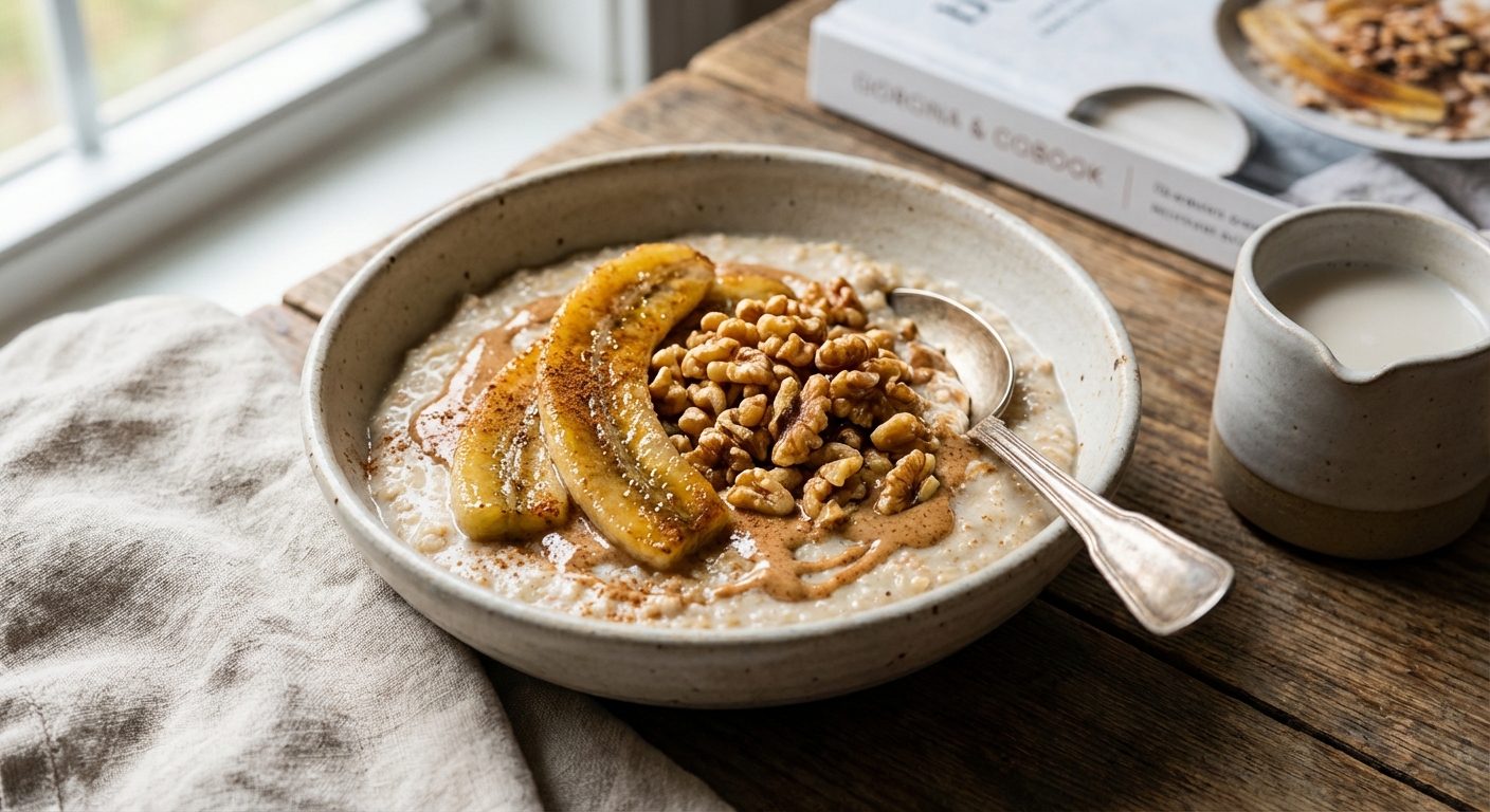 Banana–Almond Oatmeal with Toasted Walnuts