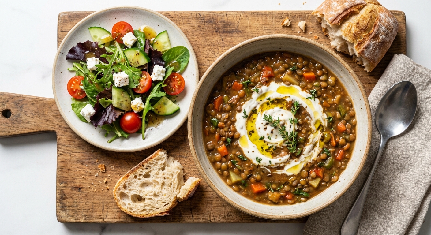 Hearty Lentil Soup with Side Salad
