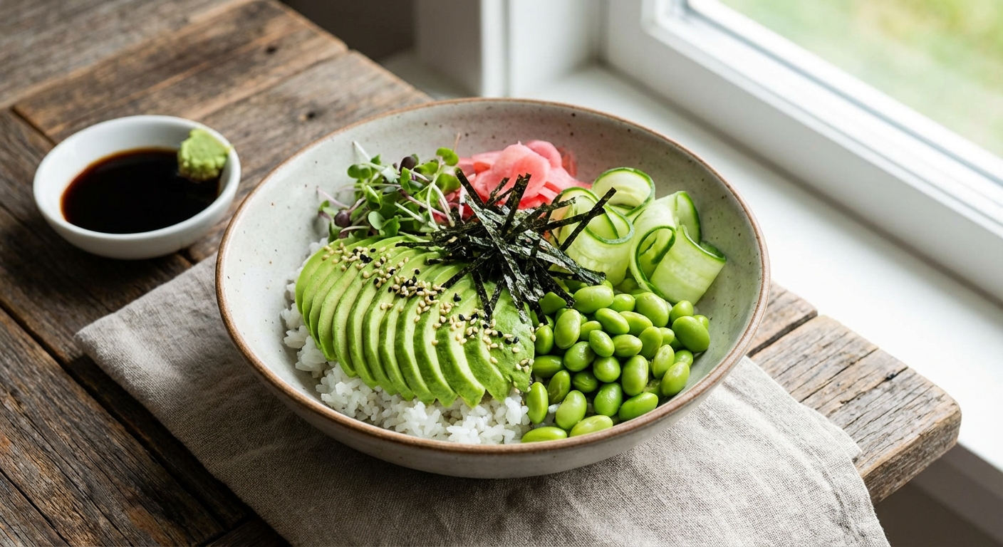 Vegetable Sushi Bowl with Edamame, Avocado & Nori