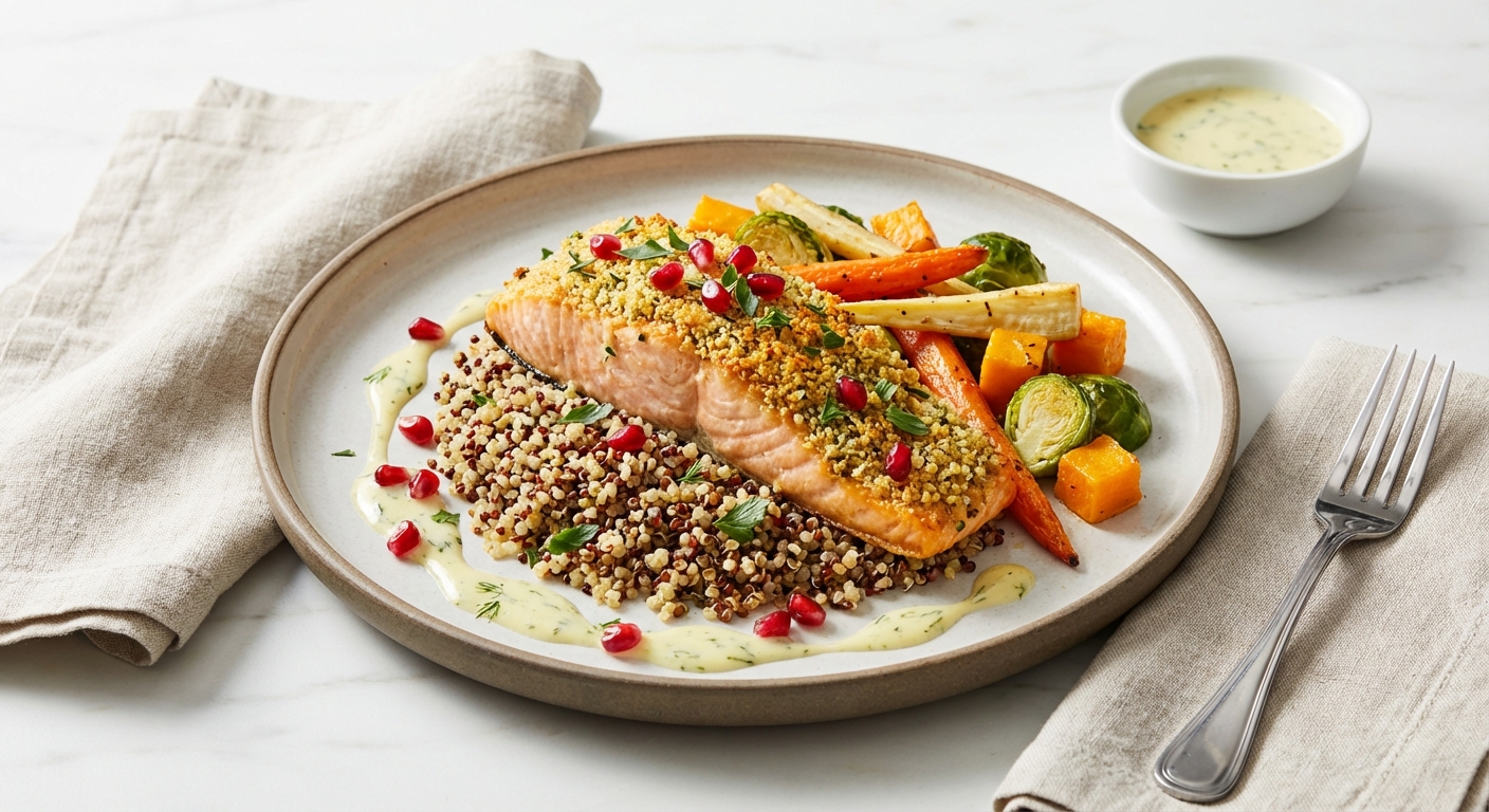 Baked Salmon with Quinoa and Roasted Winter Vegetables