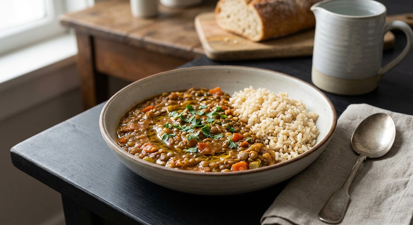 Hearty Lentil & Vegetable Stew with Brown Rice