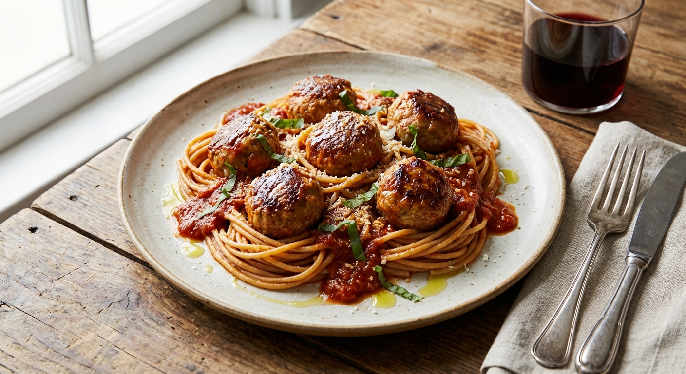 Italian Turkey Meatballs with Whole-Wheat Spaghetti & Marinara
