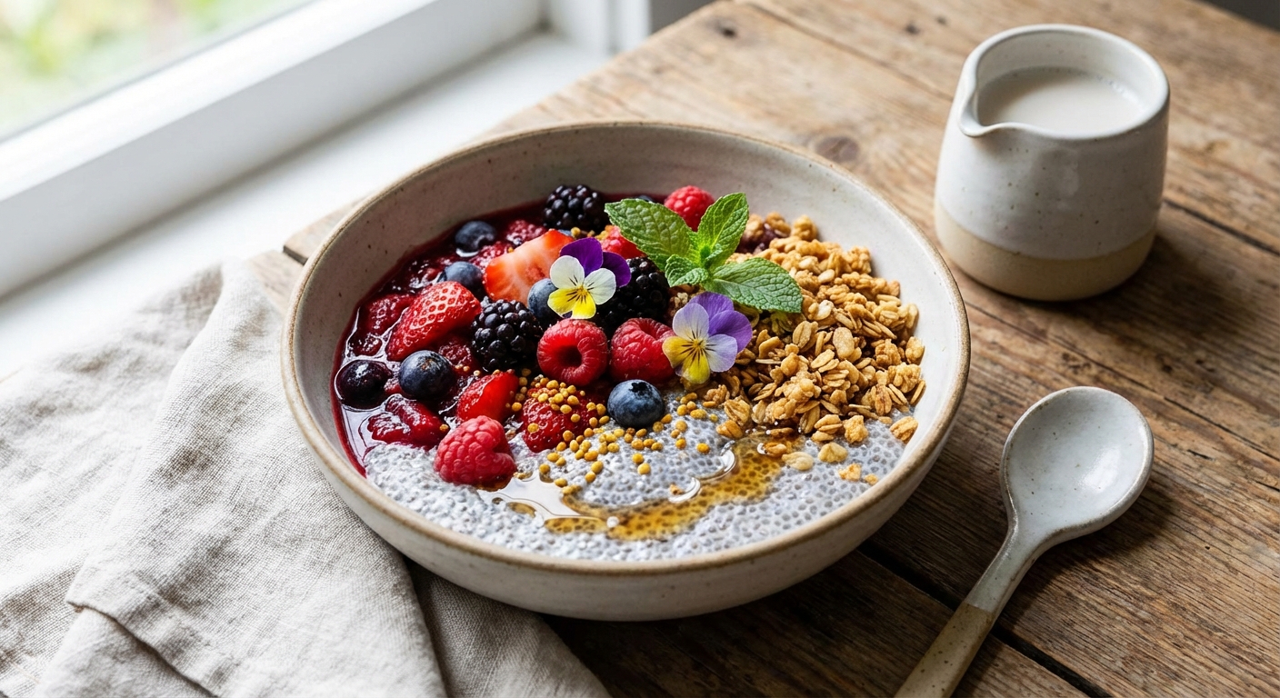 Berry Chia Pudding with Almond Milk & Gluten-Free Granola