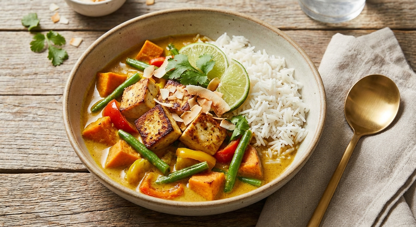 Vegetable Coconut Curry with Tofu & Basmati Rice
