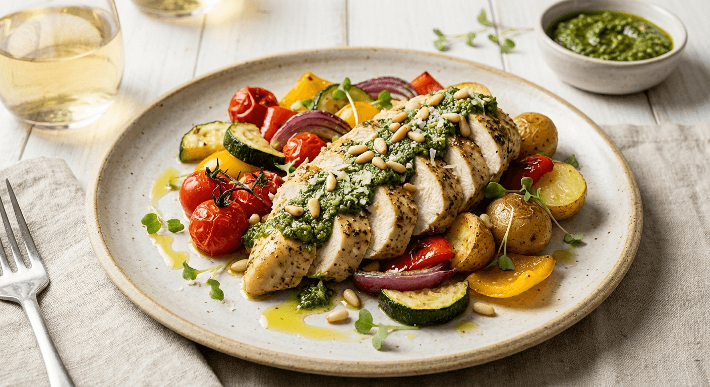Pesto Chicken with Roasted Vegetables