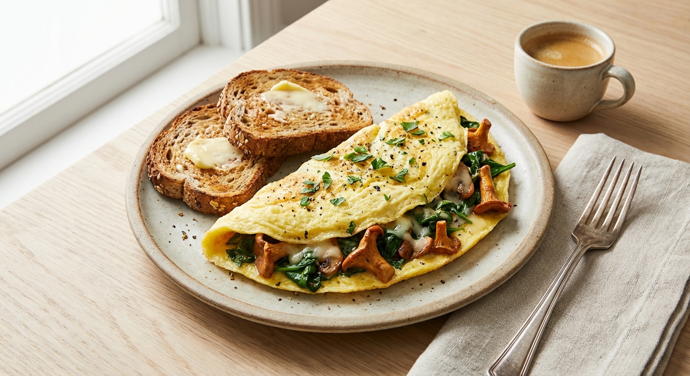 Spinach & Mushroom Omelette with Whole-Grain Toast